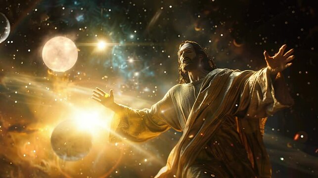 God Jesus is great and merciful to all people. seamless looping time-lapse virtual 4K video Animation Background.