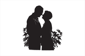 Old couple silhouettes Vector. Grandpa and Grandma  Silhouettes.