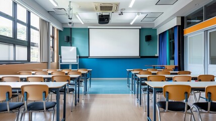 A classroom crowded with rows of desks and chairs, ready for students to sit and learn.