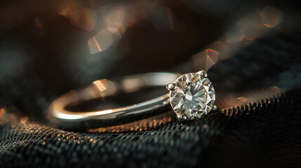 jewelry rings with diamond on black cloth soft,soft focus, generative ai