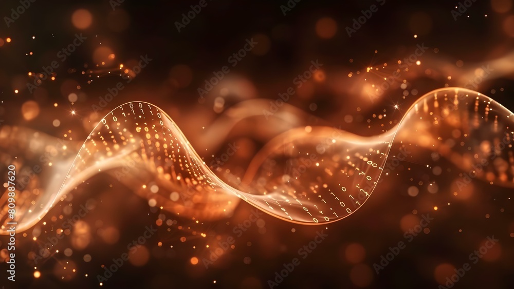 Poster closeup abstract image of glowing synapses and genetic code under microscope. concept closeup imager