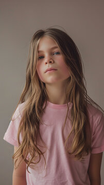 Little girl with long hair and pink shirt