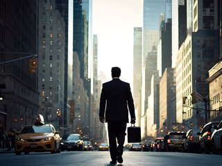 Concrete Jungle Trek: Briefcase in Hand, Businessman Conquers the Street. Urban Professional. generative AI