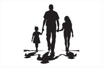 Old couple with Grandchildren silhouettes Vector. Grandparents with Grandchildren Silhouettes.