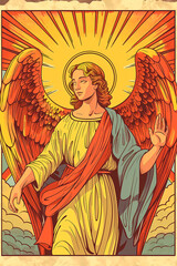 illustration of an angel with wings and divine light, faith and belief