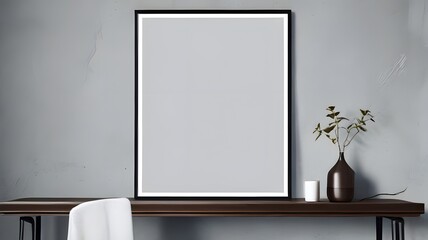 Blank wall art mockup, close-up, vertical blank mockup gray wall theme