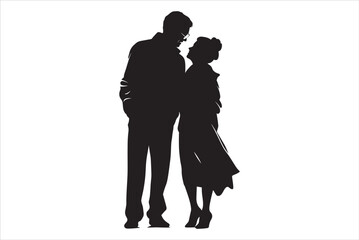 Old couple silhouettes Vector. 