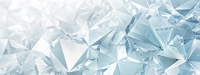 Abstract white background with triangular shapes, crystal clear glass and light blue colors, high resolution, hyper realistic in the style of various artists.