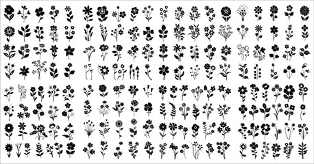 Flower icon set silhouettes, Abstract flower icon, Set of flower black silhouettes, Flower icon silhouettes, Flower icon set, Silhouette of simple vector flowers, Plants icon set, Flower silhouettes