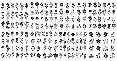 Flower icon set silhouettes, Abstract flower icon, Set of flower black silhouettes, Flower icon silhouettes, Flower icon set, Silhouette of simple vector flowers, Plants icon set, Flower silhouettes