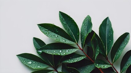 Fresh green leaves with dewdrops glistening in the morning light