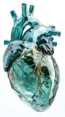 Creative depiction of heart, highlighting its detailed anatomy and functionality, integration of technology and biology in future medical treatments.