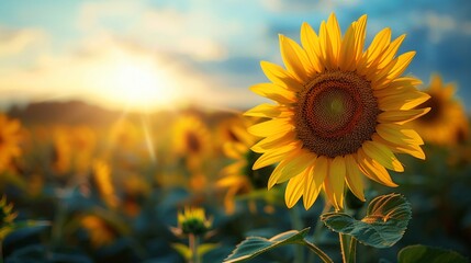 Obraz premium A radiant golden sunflower turns its face towards the sun.