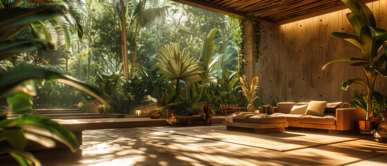Tropical Garden Path with Lush Greenery and Sunlight, Exotic Vacation Setting in a Natural Environment