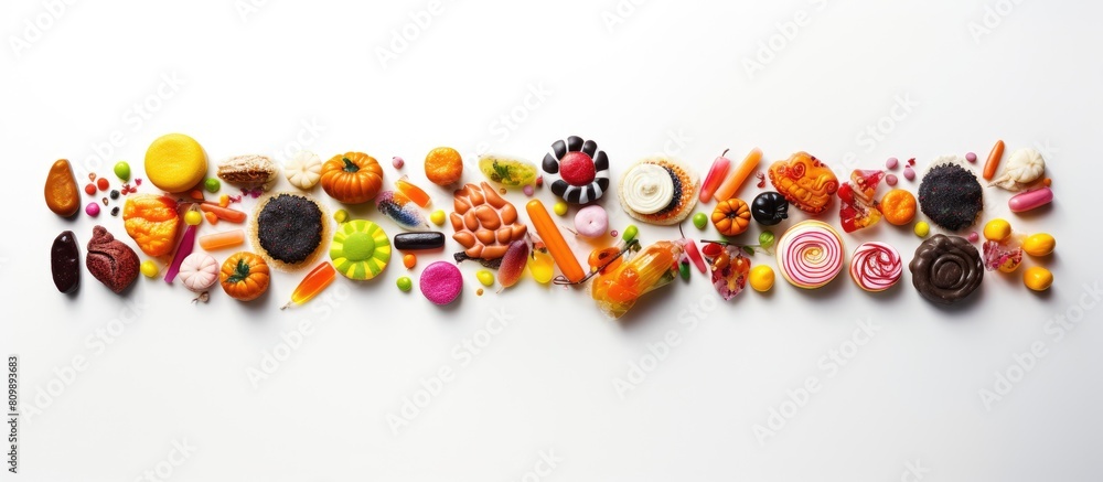 Aufkleber a bird s eye view image of halloween themed candies including finger shaped sweets brain shaped trea