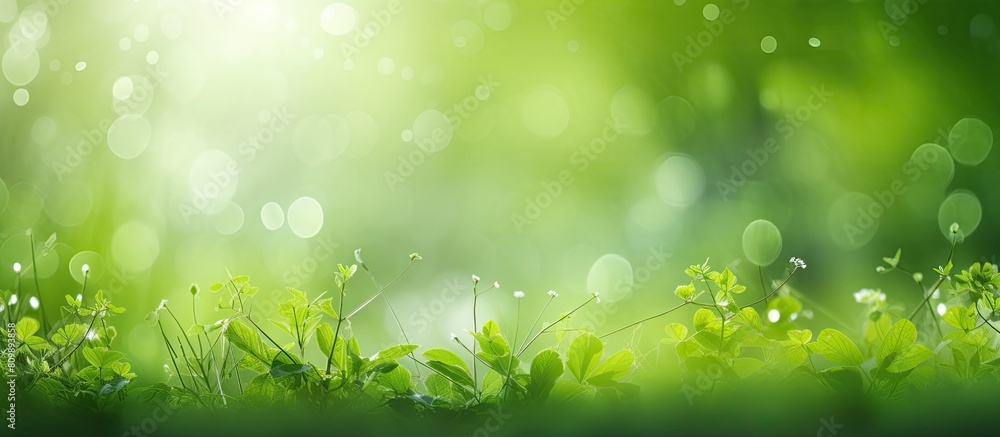 Poster Green nature abstract background with sunlight filtering through trees and bokeh effect Perfect to use as a copy space image