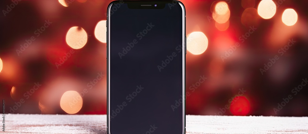 Poster copy space image of a smartphone with a christmas theme featuring ample space on the phone s display