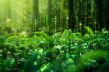 Financial investment flows into green business depicted with biocybernetic flair highlighting the future of ecofinance 