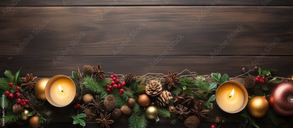 Poster high quality copy space image of a christmas flat lay background adorned with candles