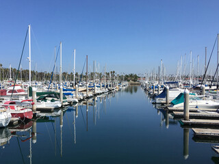 Boats in a southern California marina in tranquil waters