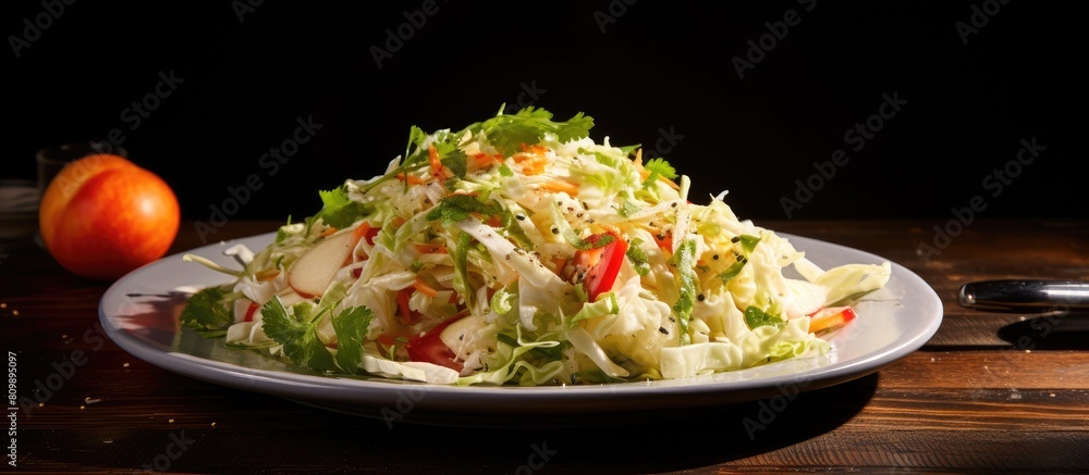 Aufkleber A delicious cabbage salad on a plate with ample copy space for text