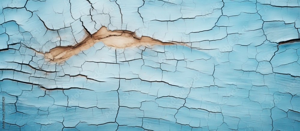 Aufkleber top view of tree bark pieces on a light blue background creating an image with copy space