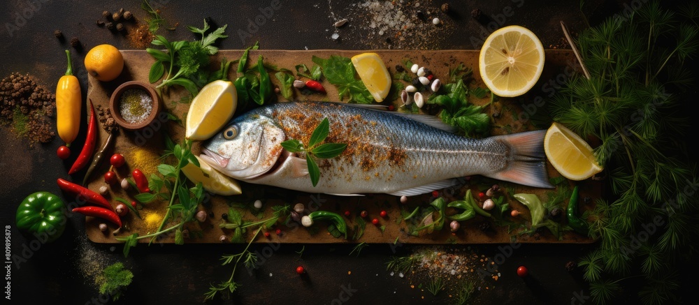 Poster a top down view of a table with a copy space image showcases the ingredients and process of cooking 