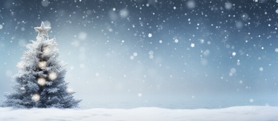 Christmas background featuring a festive Christmas tree adorned with a white star snow and pearls creating a beautiful copy space image