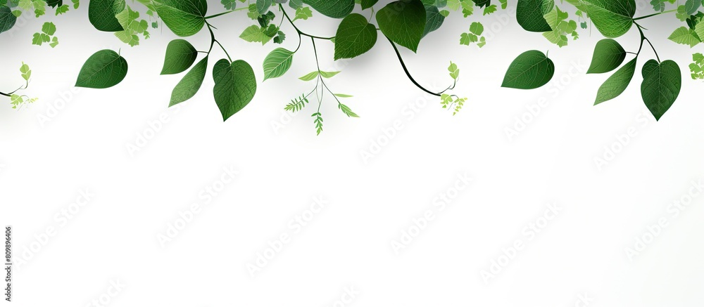 Aufkleber A copy space image showcasing green leaves and branches on a white background creating a natural and refreshing texture that relates to the Earth Day concept