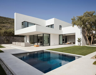 Fototapeta premium modern luxury house exterior with a garden and pool
