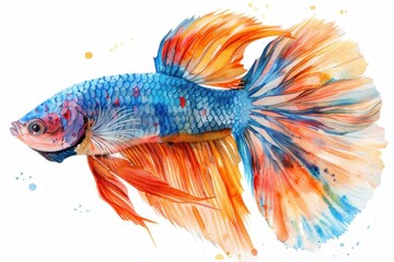Fototapeta premium Betta fish, Pastel-colored, in hand-drawn style, watercolor, isolated on white background