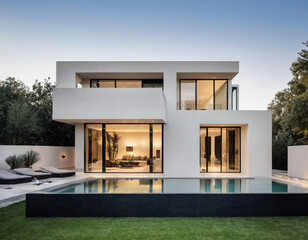 modern luxury house exterior with a garden and pool