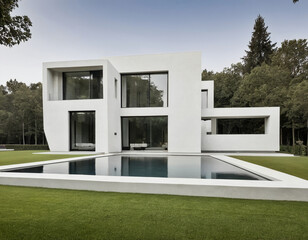 modern luxury house exterior with a garden and pool