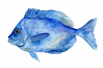 Blue tang,  Pastel-colored, in hand-drawn style, watercolor, isolated on white background