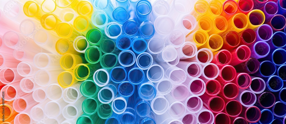 Poster a vibrant assortment of plastic tubules positioned on a white background creating the perfect copy s