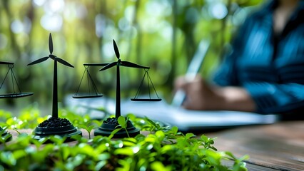 Lawyer creating ecofriendly legislation for clean energy and sustainable practices to save Earth. Concept Environment, Legislation, Clean Energy, Sustainability, Earth Protection