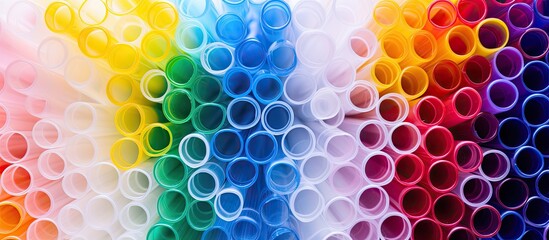 A vibrant assortment of plastic tubules positioned on a white background creating the perfect copy space image