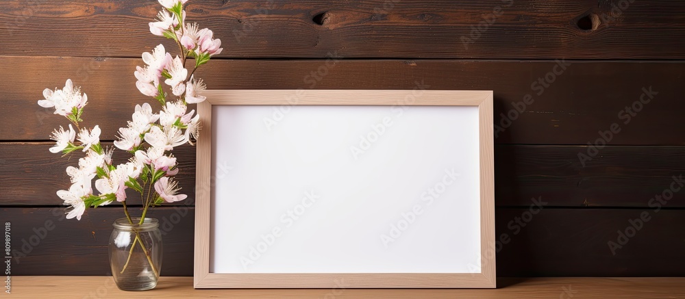 Poster a mockup of a picture frame design featuring an empty photo placed on a wooden background providing 