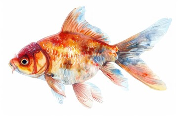 Goldfish,  Pastel-colored, in hand-drawn style, watercolor, isolated on white background