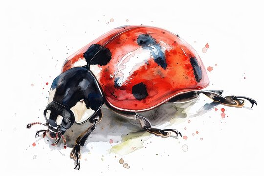 Ladybug,  Pastel-colored, in hand-drawn style, watercolor, isolated on white background