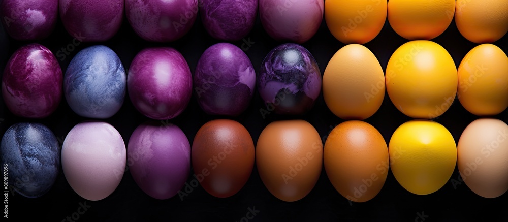 Poster Eggs dyed with beets purple cabbage turmeric and coffee create a colorful copy space image