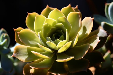 Succulent plant sunny cover. Ornamental closeup. Generate Ai