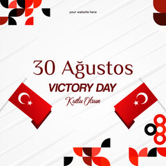 Turkey Victory Day square banner in modern geometric style with red colors. Turkish National Day greeting card template illustration on August 30. Happy Victory Day Turkey