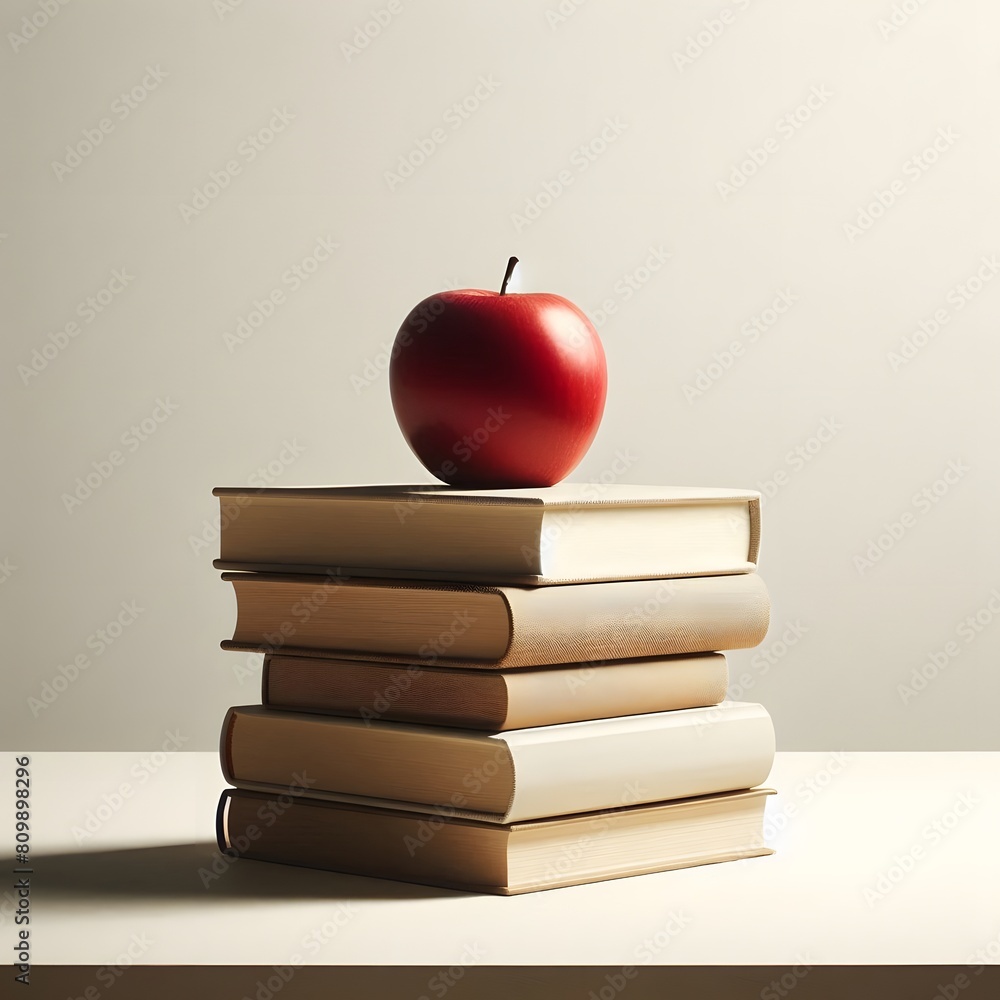 Poster stack of books with apple on top. education concept. 3d rendering generated by ai