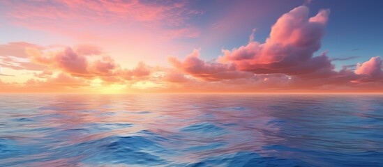 Fototapeta premium A stunning seascape at sunrise with colorful clouds over the ocean creating a picturesque image with plenty of copy space