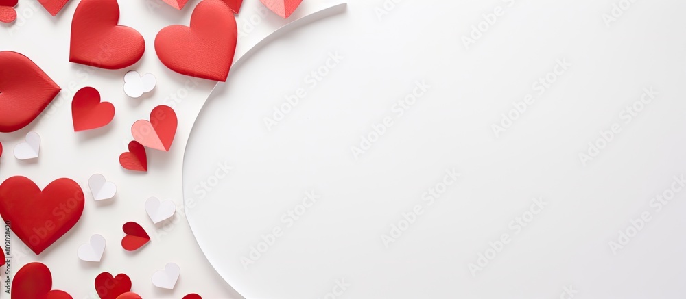 Leinwandbilder Valentine concept depicted in a flat lay image featuring a heart shaped paper on a white background with ample space for text or other elements