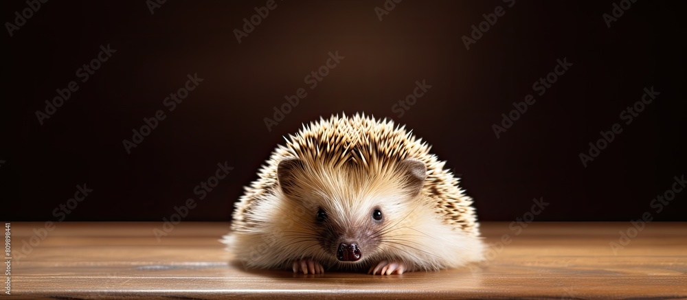 Poster a golden hedgehog is seen on a table creating an aesthetic and eye catching copy space image