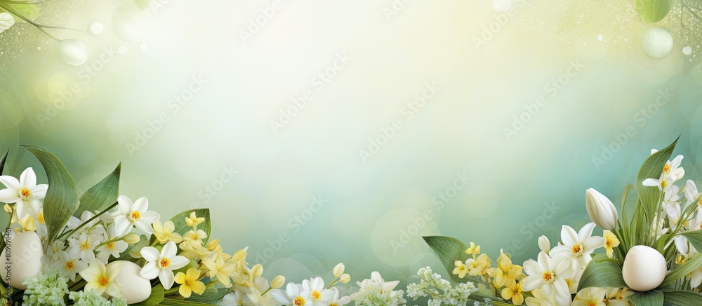 Aufkleber a festive banner for spring and easter holidays an inviting frame filled with flowers eggs and ample
