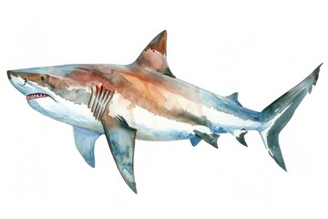 Naklejka premium Shark, Pastel-colored, in hand-drawn style, watercolor, isolated on white background
