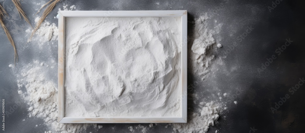 Aufkleber Top view of a square frame crafted from flour on a gray backdrop with ample room for text in the copy space image